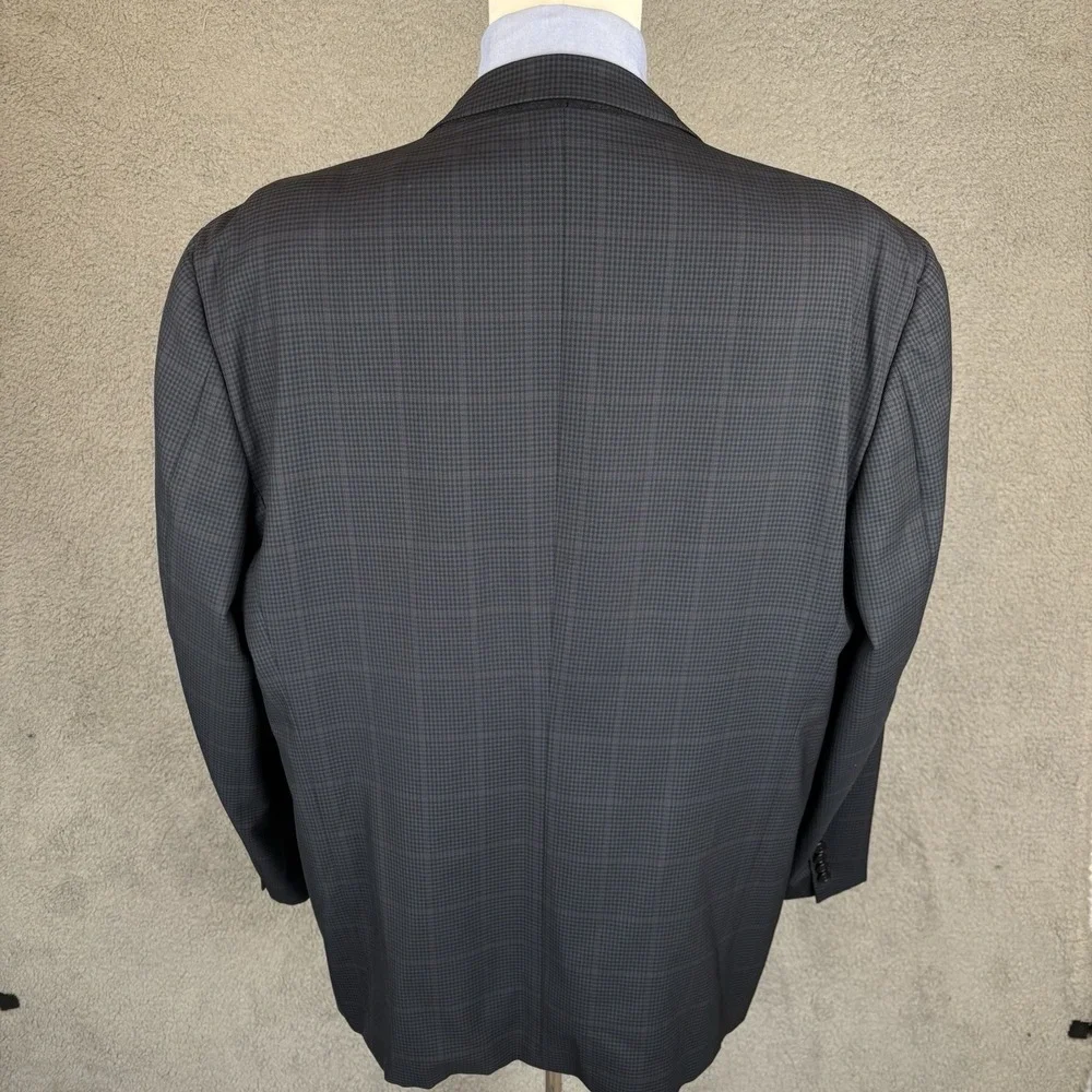 Joseph Abboud 48L Windowpane Check Blazer Men Navy Wool 3 Button Jacket